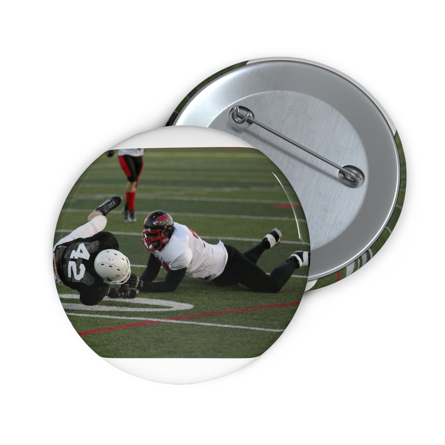 Fred Spencer, Falcons defensive lineman, trips up a Pin Buttons with Crisp Design