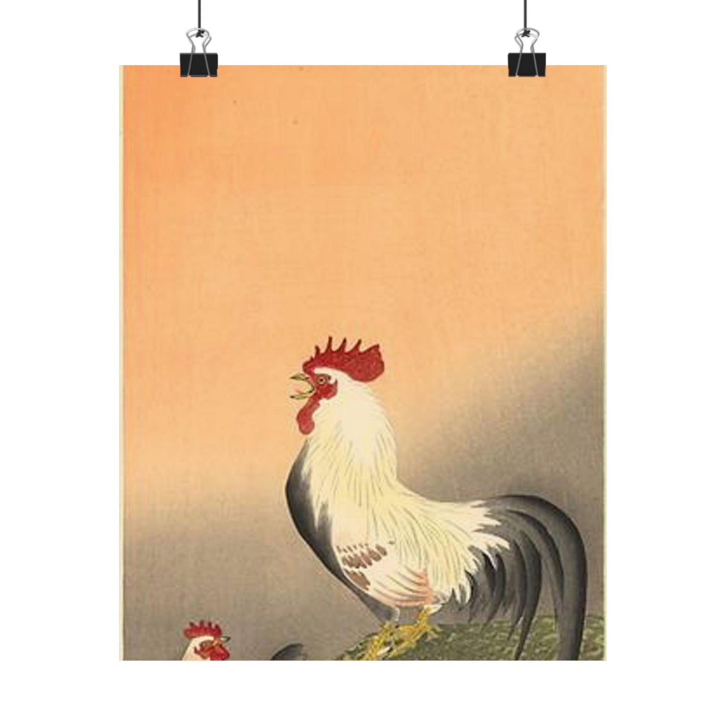 Koson - rooster-and-hen-at-sunrise, Ohara Koson High Quality Matte Wall Art Poster for Home, Office, Classroom