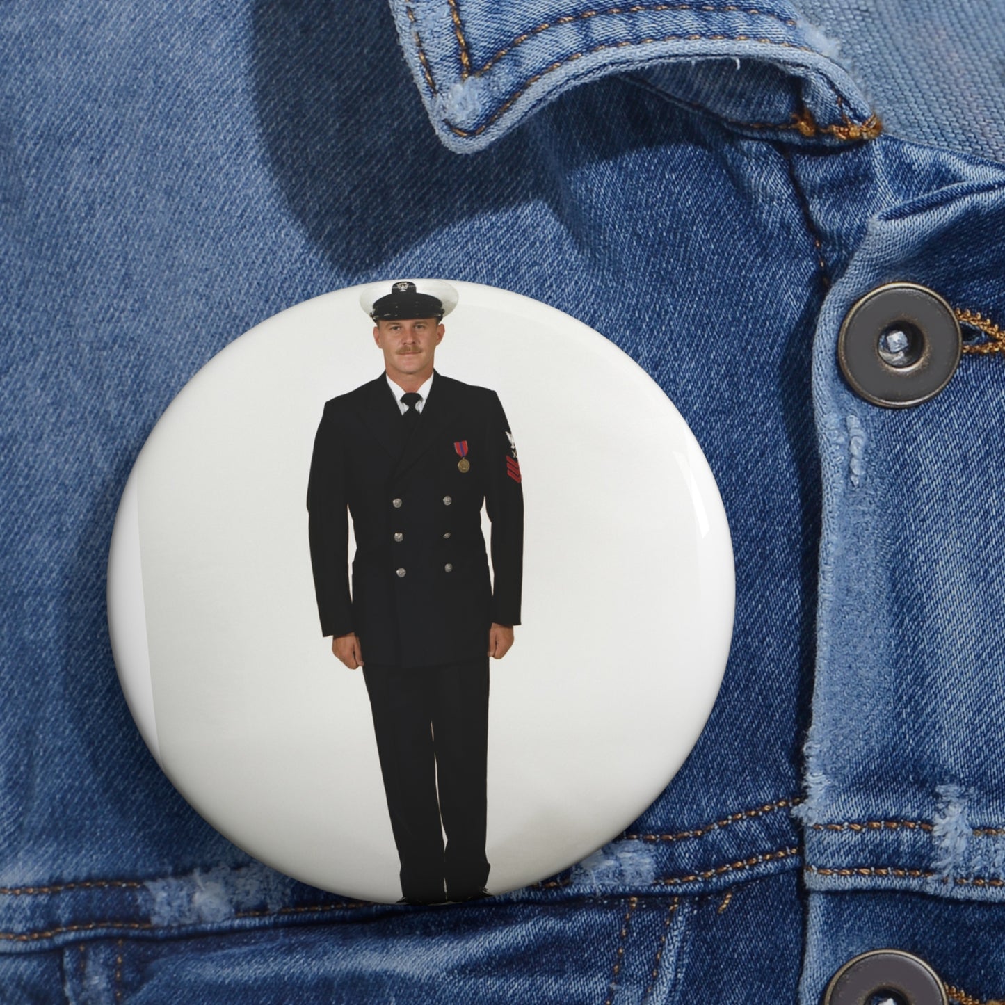 Uniform: Full dress blue, Navy enlisted men, ranks E-1 through E-6 Pin Buttons with Crisp Design