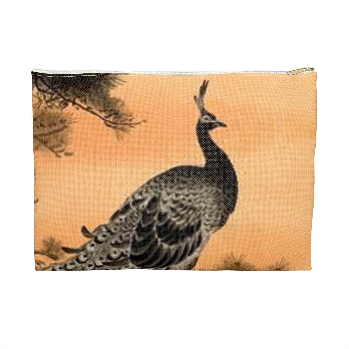 Koson - peacock-and-hen, Ohara Koson Large Organizer Pouch with Black Zipper