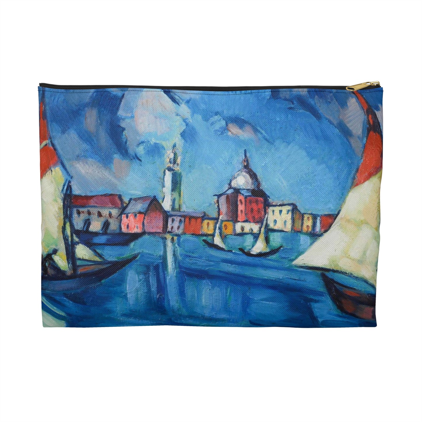Magi veneetsia - A painting of boats in a harbor with buildings in the background Large Organizer Pouch with Black Zipper