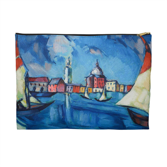 Magi veneetsia - A painting of boats in a harbor with buildings in the background Large Organizer Pouch with Black Zipper