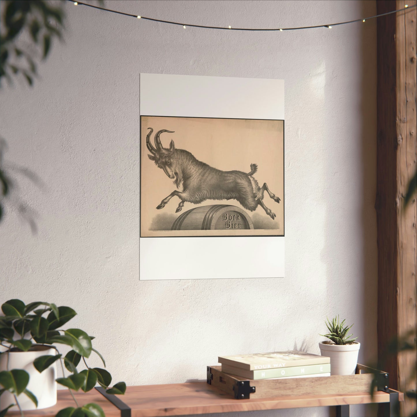 Bock Bier goat jumping over barrel marked with title High Quality Matte Wall Art Poster for Home, Office, Classroom