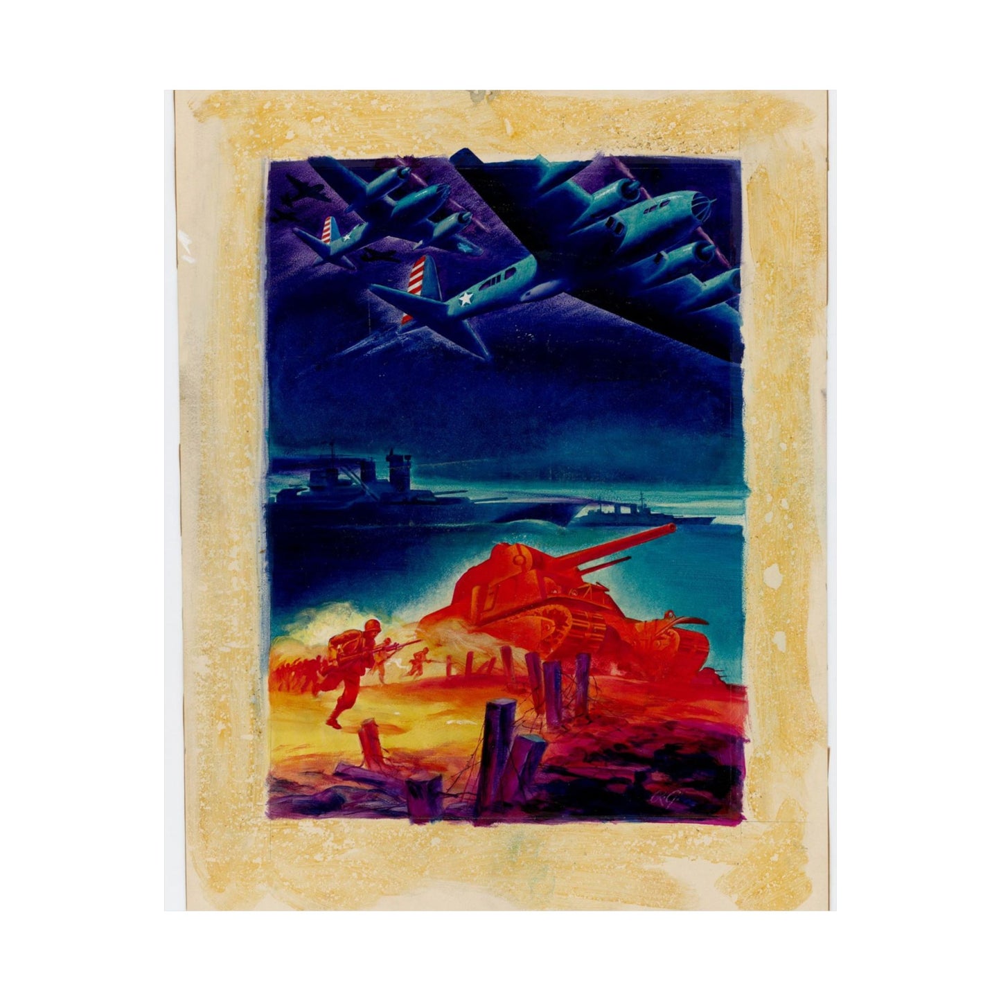 [Infantry, tanks, ships, airplanes attacking] [R.G.] High Quality Matte Wall Art Poster for Home, Office, Classroom