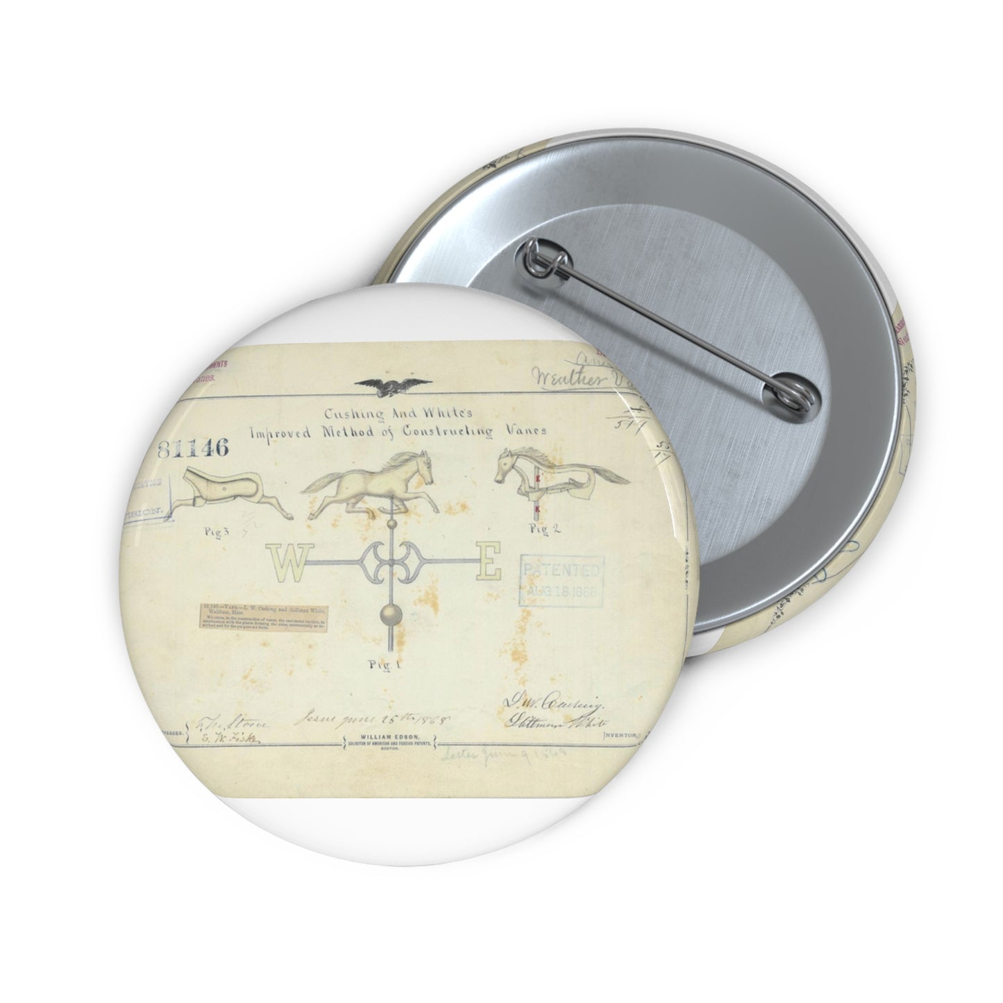 Patent drawing - Drawing of an Improved Method of Constructing Vanes Public domain  image Pin Buttons with Crisp Design