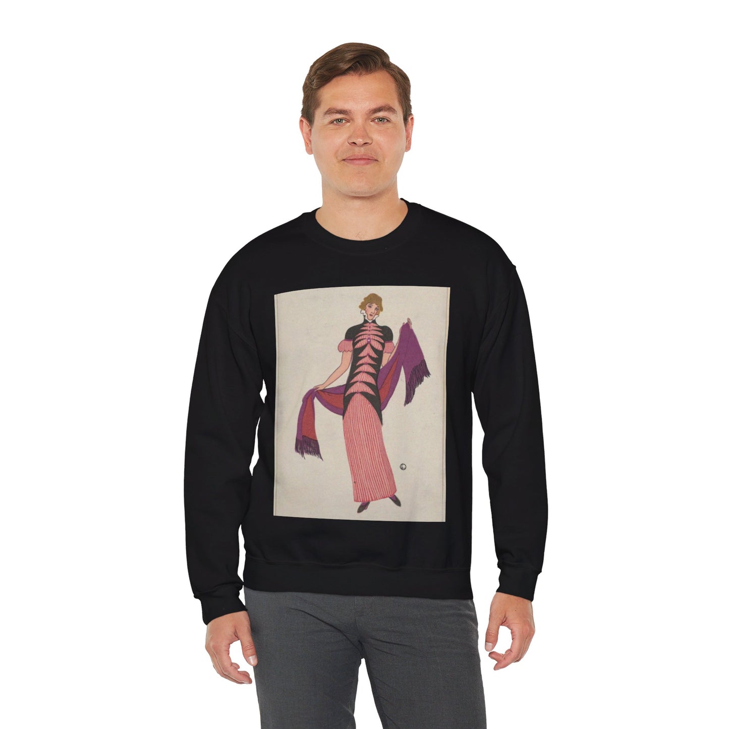 Fashion (Mode) - Victorian era public domain image Black Heavy Blend Adult Crew Neck SweatShirt