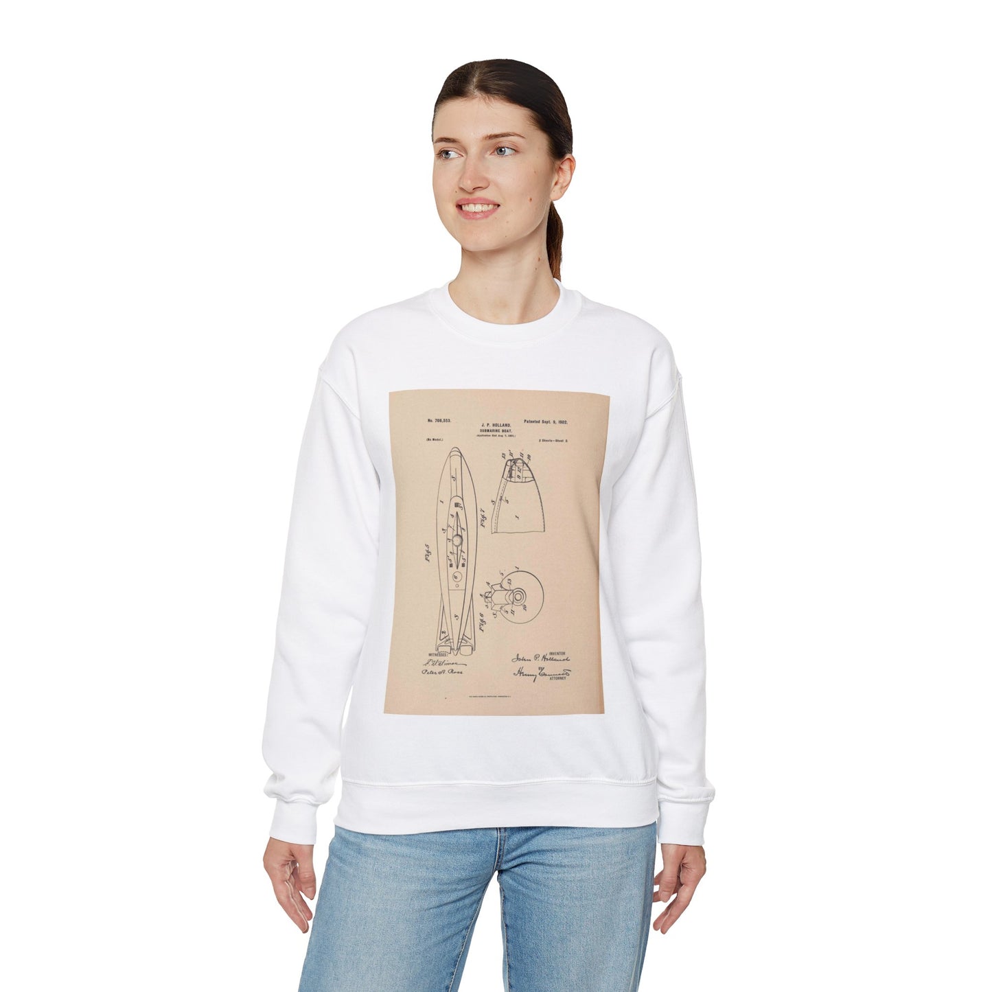 Patent drawing - Drawing for a Submarine Boat Public domain  image White Heavy Blend Adult Crew Neck SweatShirt