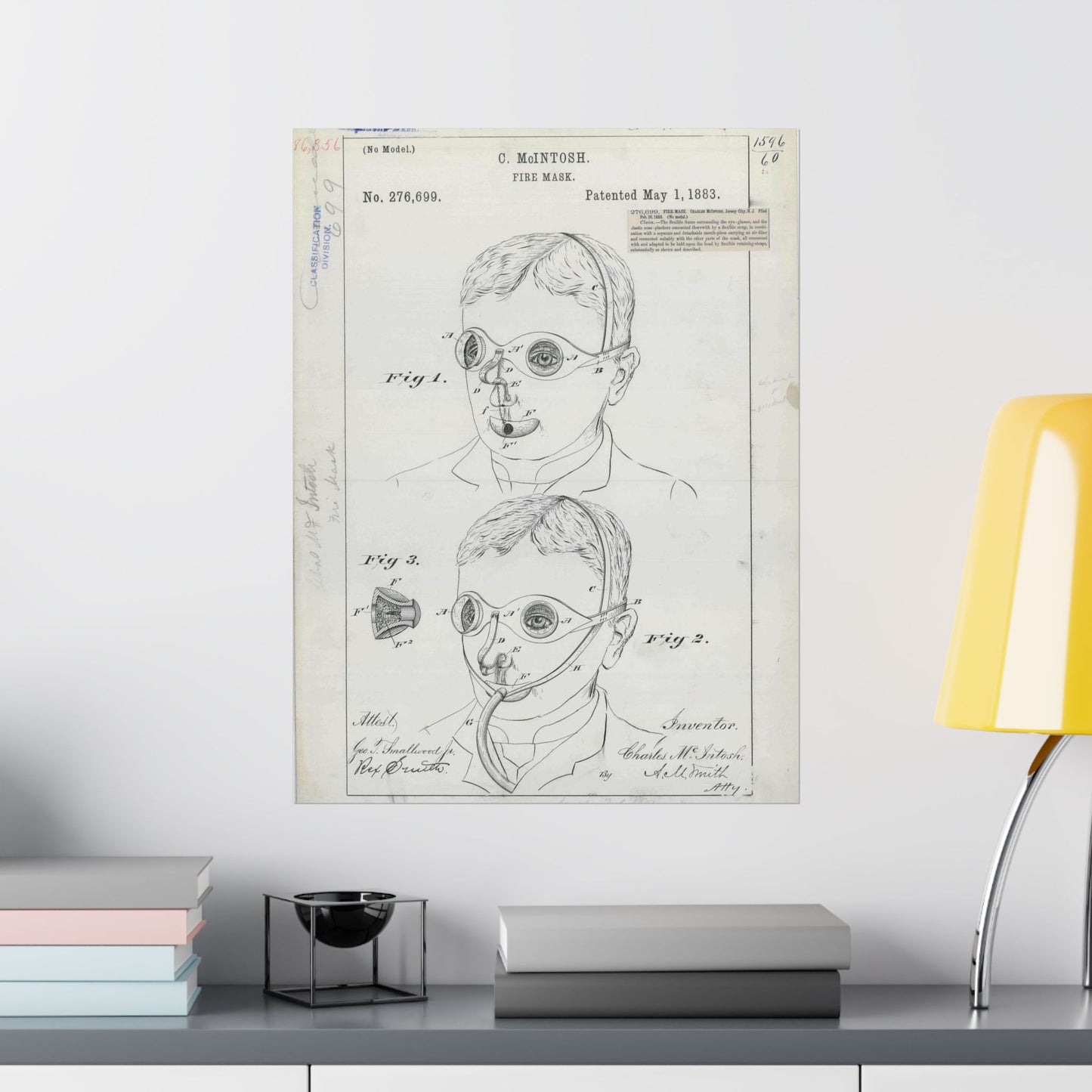 Patent drawing - for C. McIntosh's Fire Mask Public domain  image High Quality Matte Wall Art Poster for Home, Office, Classroom