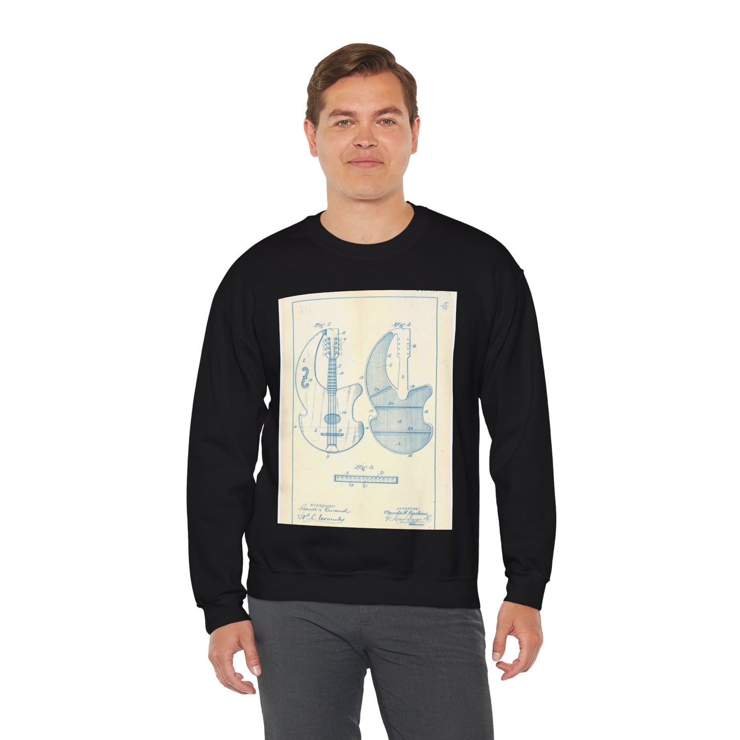 Patent Case File No. 552,116, Stringed Musical Instrument, Inventor- Claude H. Gaskins - DPLA - cda9ed702498185018fcb7c2c376d6f0 (page 13) Black Heavy Blend Adult Crew Neck SweatShirt