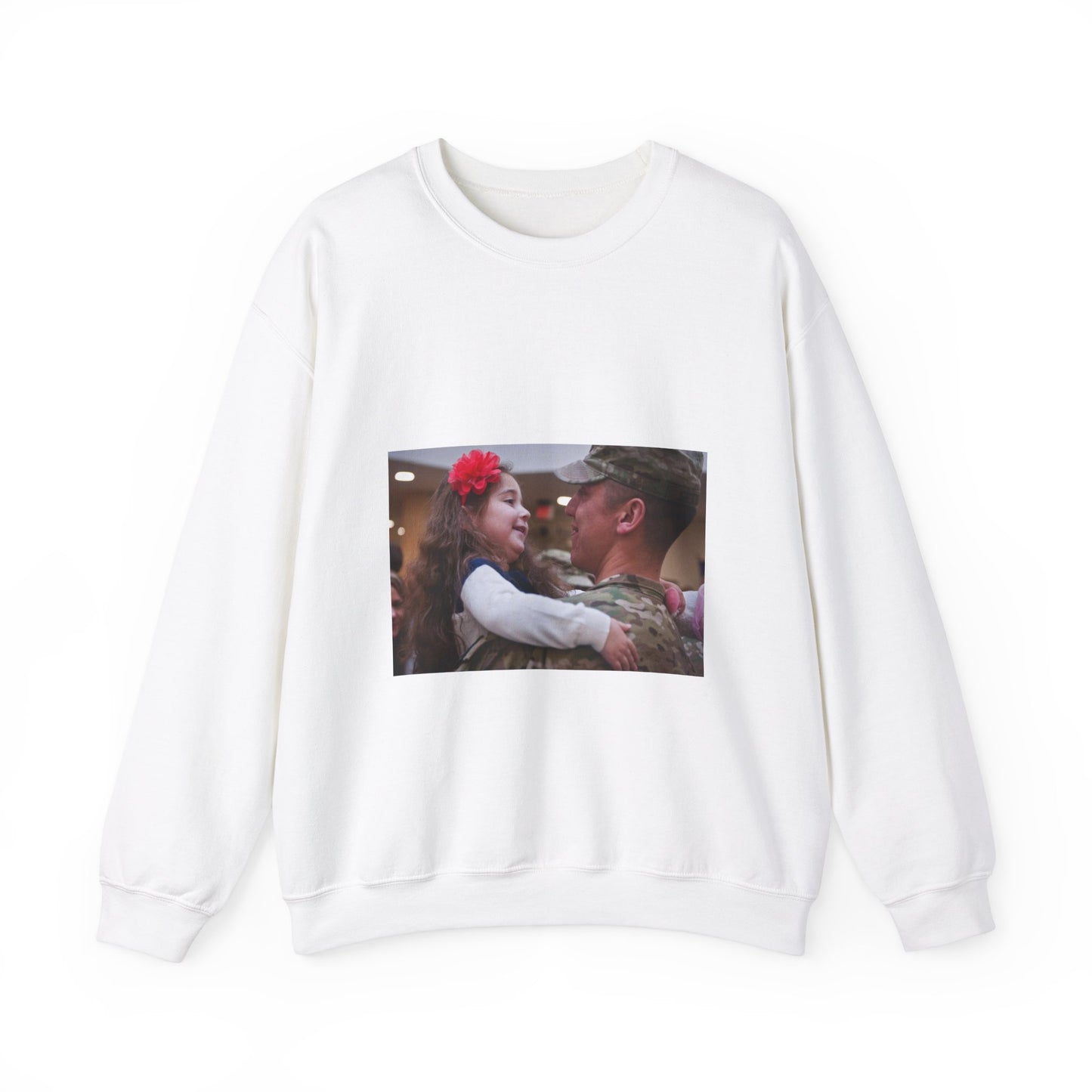 Olivia Settles greets her dad, 1st Lt. James Settles, White Heavy Blend Adult Crew Neck SweatShirt