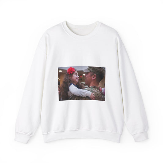 Olivia Settles greets her dad, 1st Lt. James Settles, White Heavy Blend Adult Crew Neck SweatShirt