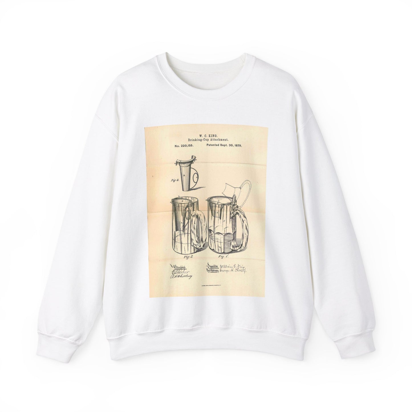 Patent Case File No. 220,155, Improvement in Drinking Cup Attachments, Inventor William C. King - DPLA - bc0fd11a4280e0c69e0eee5ff25aea78 (page 19) White Heavy Blend Adult Crew Neck SweatShirt