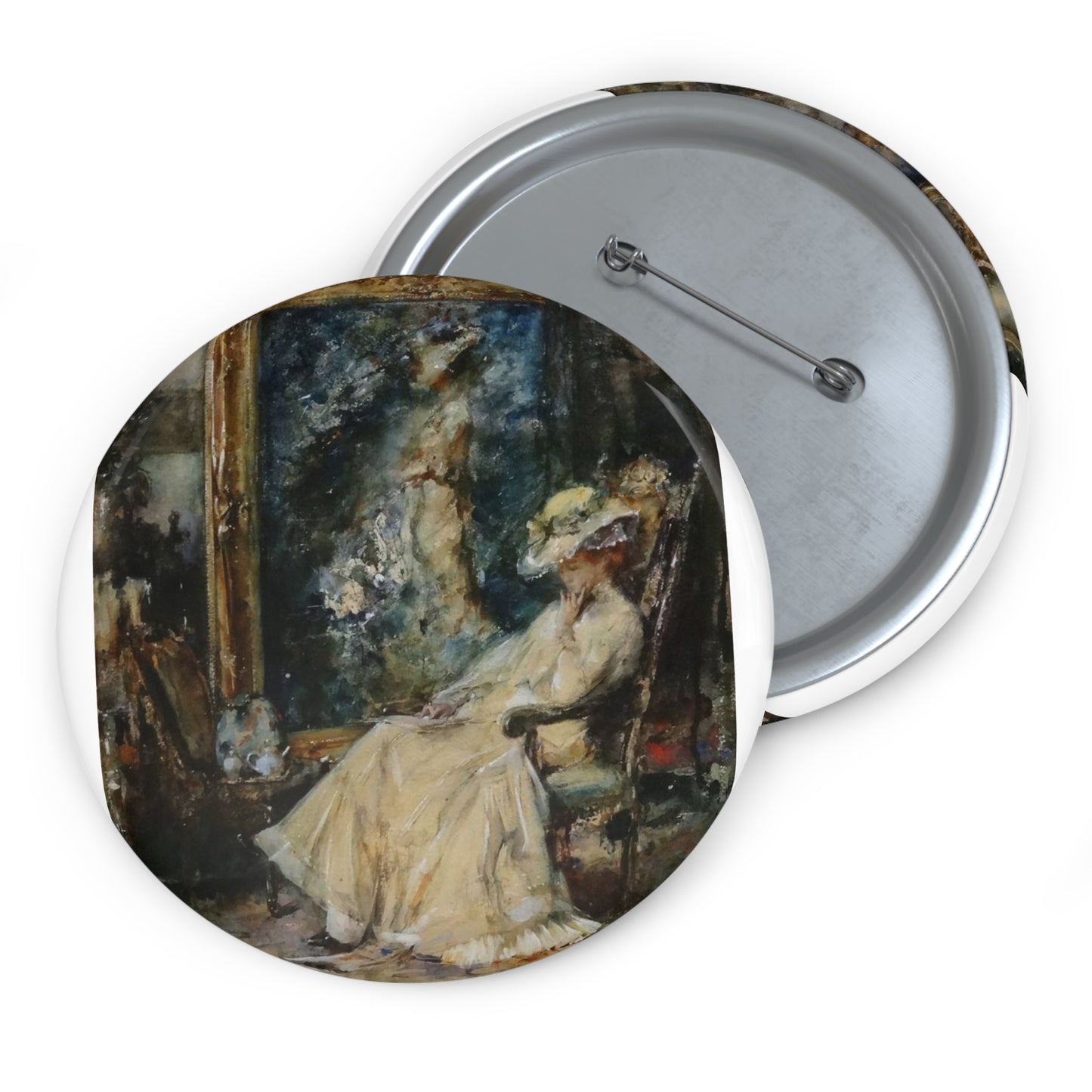 Elegante vrouw in atelier door Albert Roelofs Pin Buttons with Crisp Design