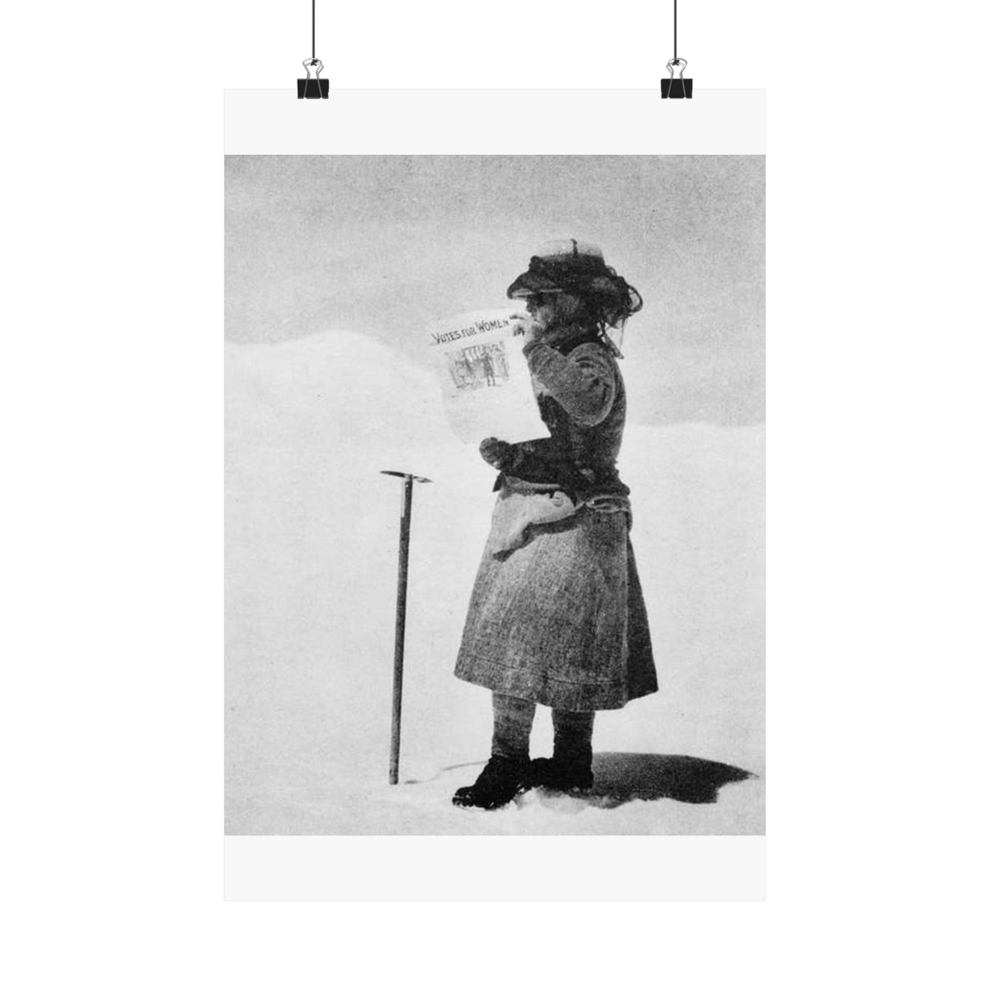 FannyBullockWorkmanVotesWomen - A woman standing in the snow holding a sign High Quality Matte Wall Art Poster for Home, Office, Classroom