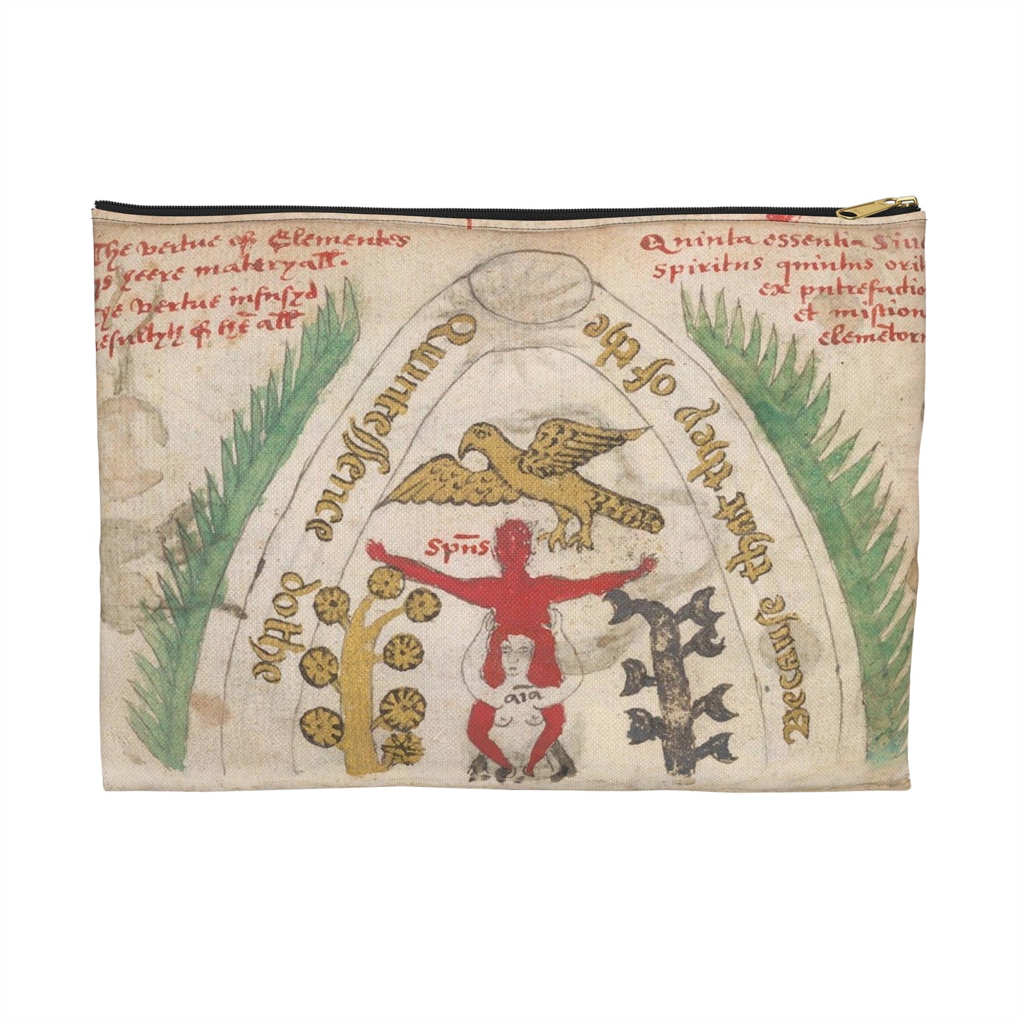 Bird from BL Sloane 1171, f. 19v Large Organizer Pouch with Black Zipper
