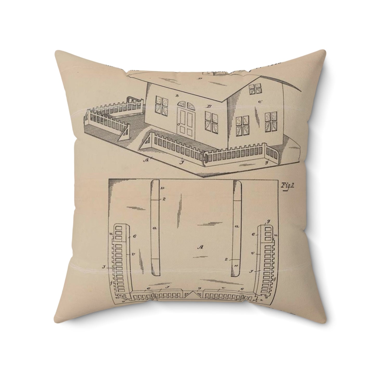 Patent Drawing of Engine - Drawing for a Collapsible Toy House Public domain  image Decorative Accent Square Pillow