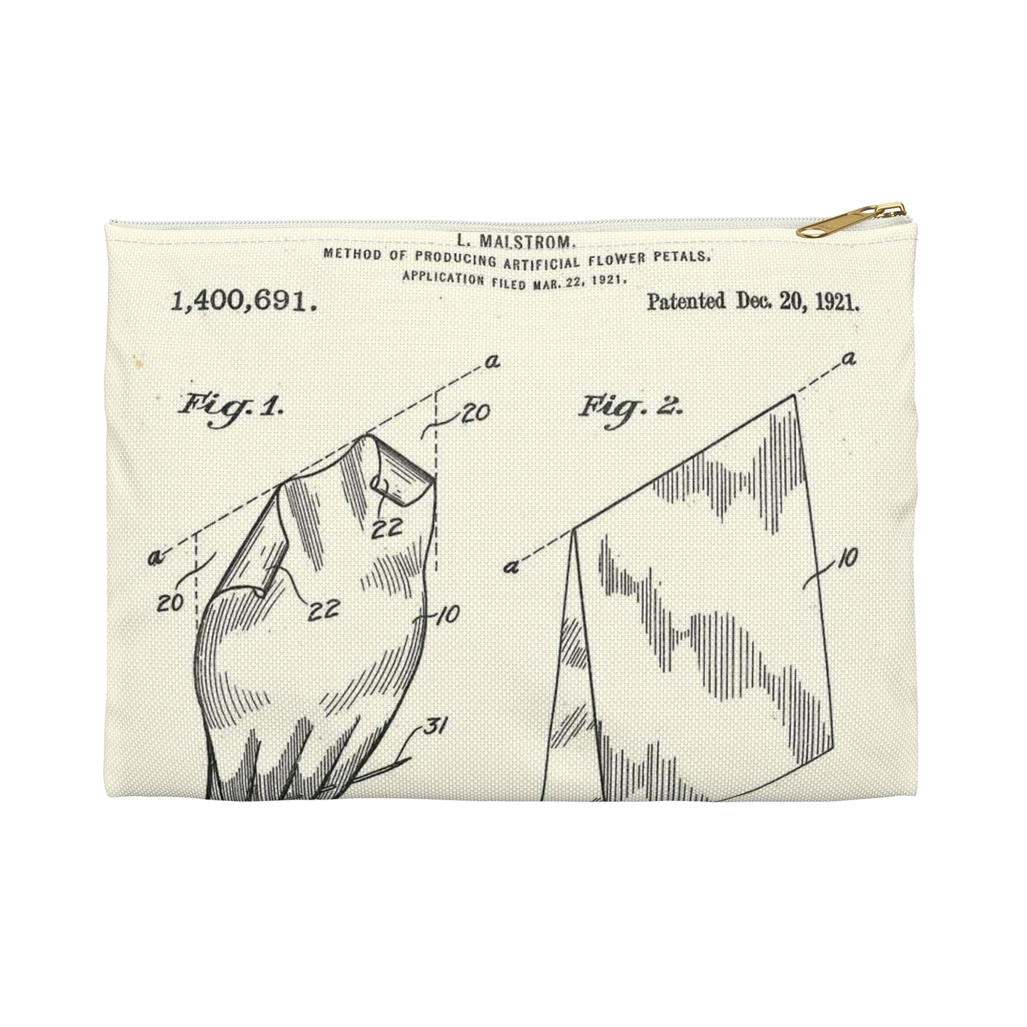 Patent Case File No. 1,400,691, Method of Producing Artificial-Flower Petals, Inventor- Louise Malstrom. - DPLA - 6710c28c24e0449480bf0fb8ddb4a41d (page 4) Large Organizer Pouch with Black Zipper