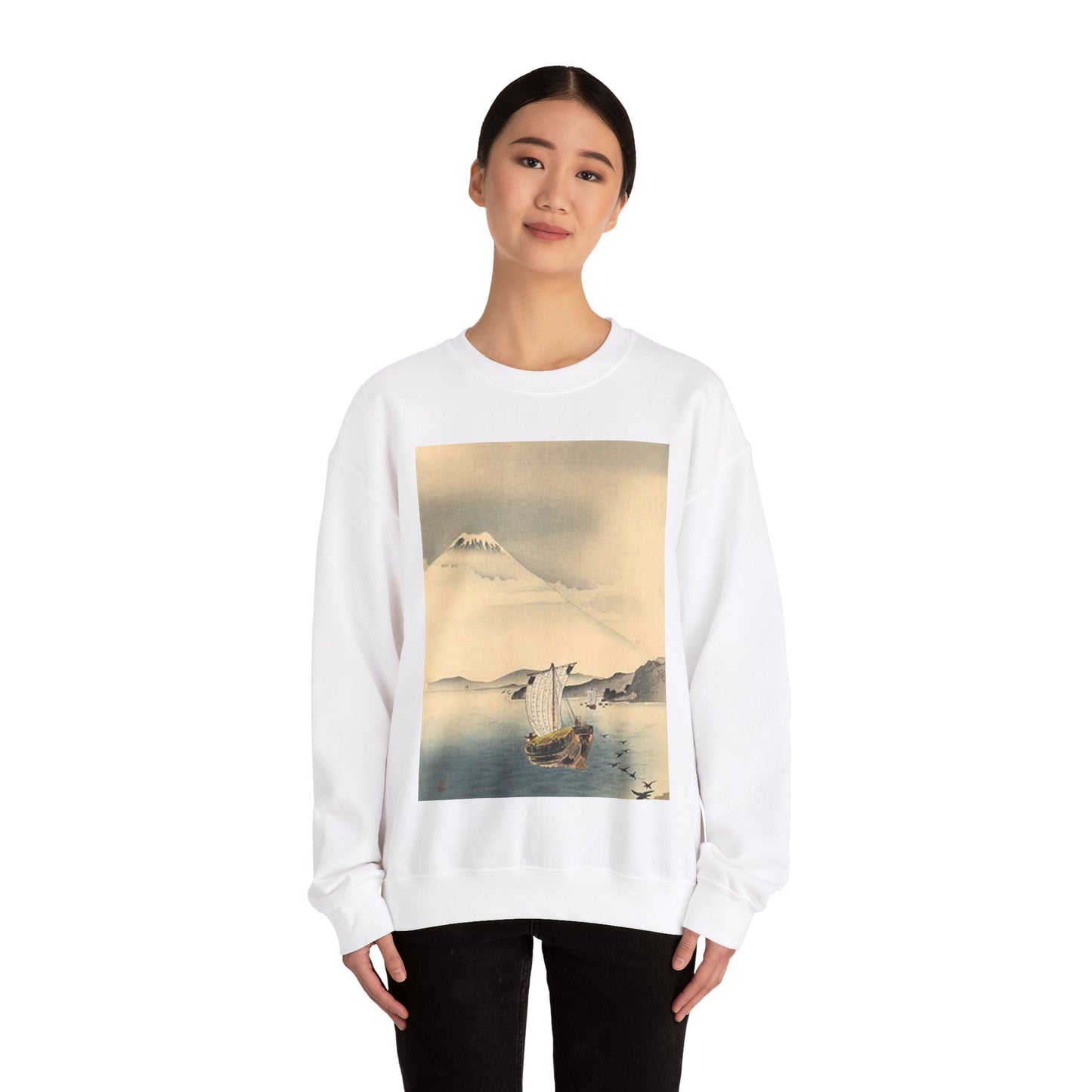 Koson - mount-fuji, Ohara Koson White Heavy Blend Adult Crew Neck SweatShirt