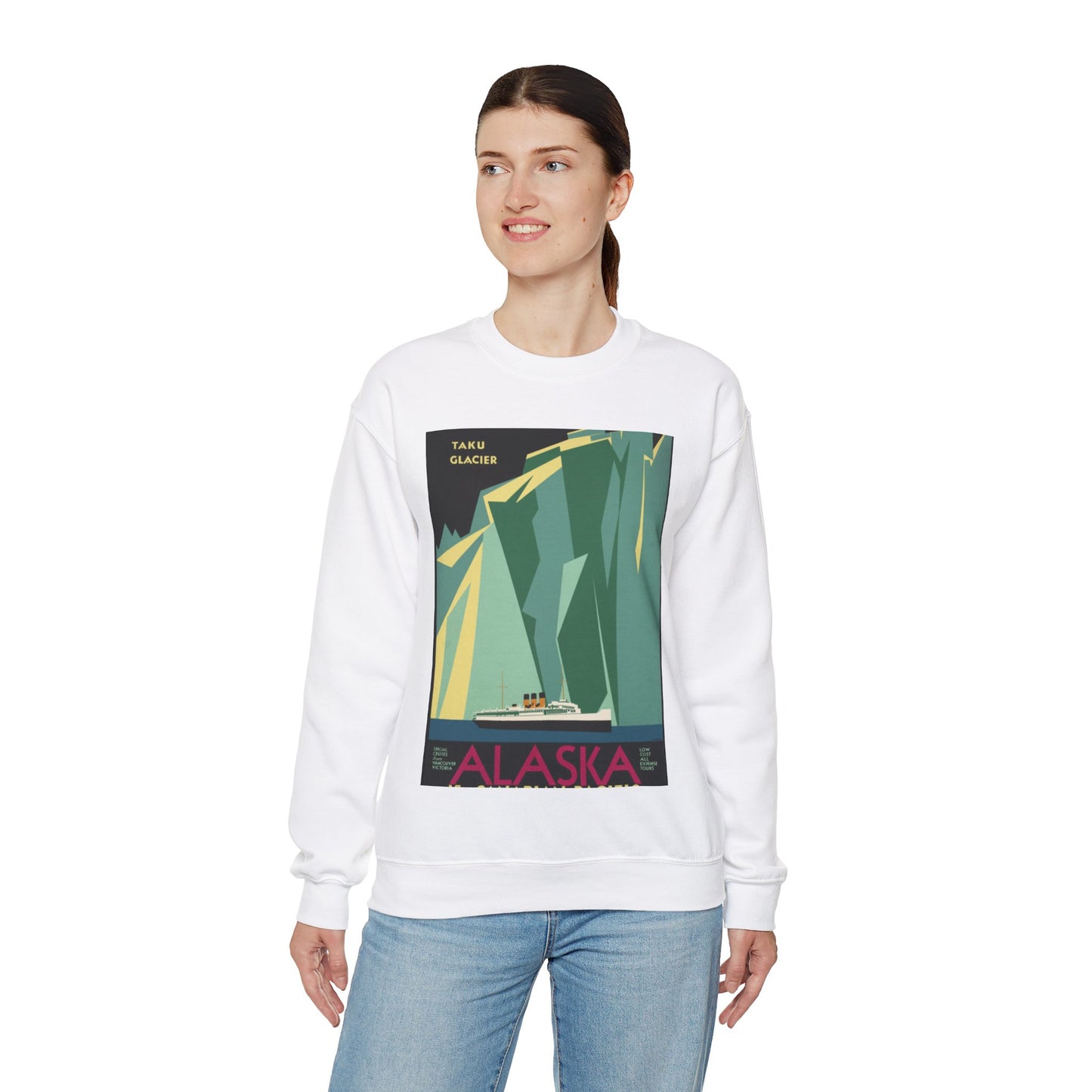 Alaska. Vintage Travel Poster., Art Deco Poster White Heavy Blend Adult Crew Neck SweatShirt