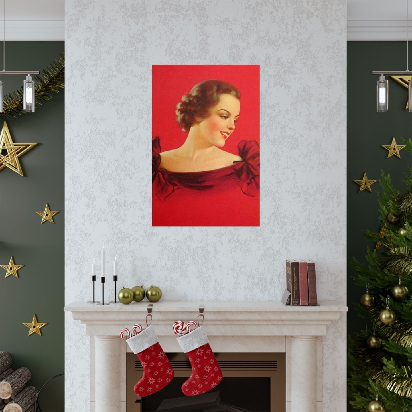 Brunette girl head, red background, painting by Edward Mason Eggleston High Quality Matte Wall Art Poster for Home, Office, Classroom