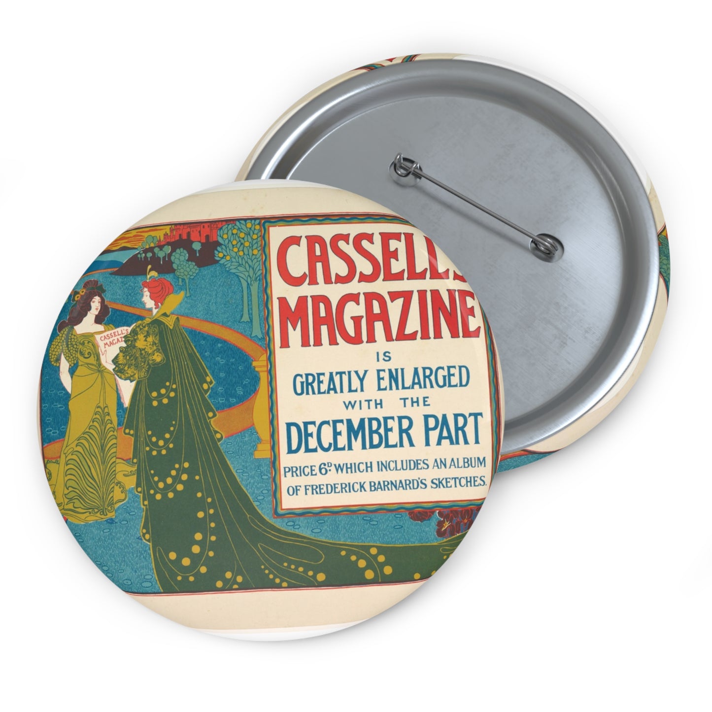 Louis Rhead - Cassell's Magazine: December Pin Buttons with Crisp Design