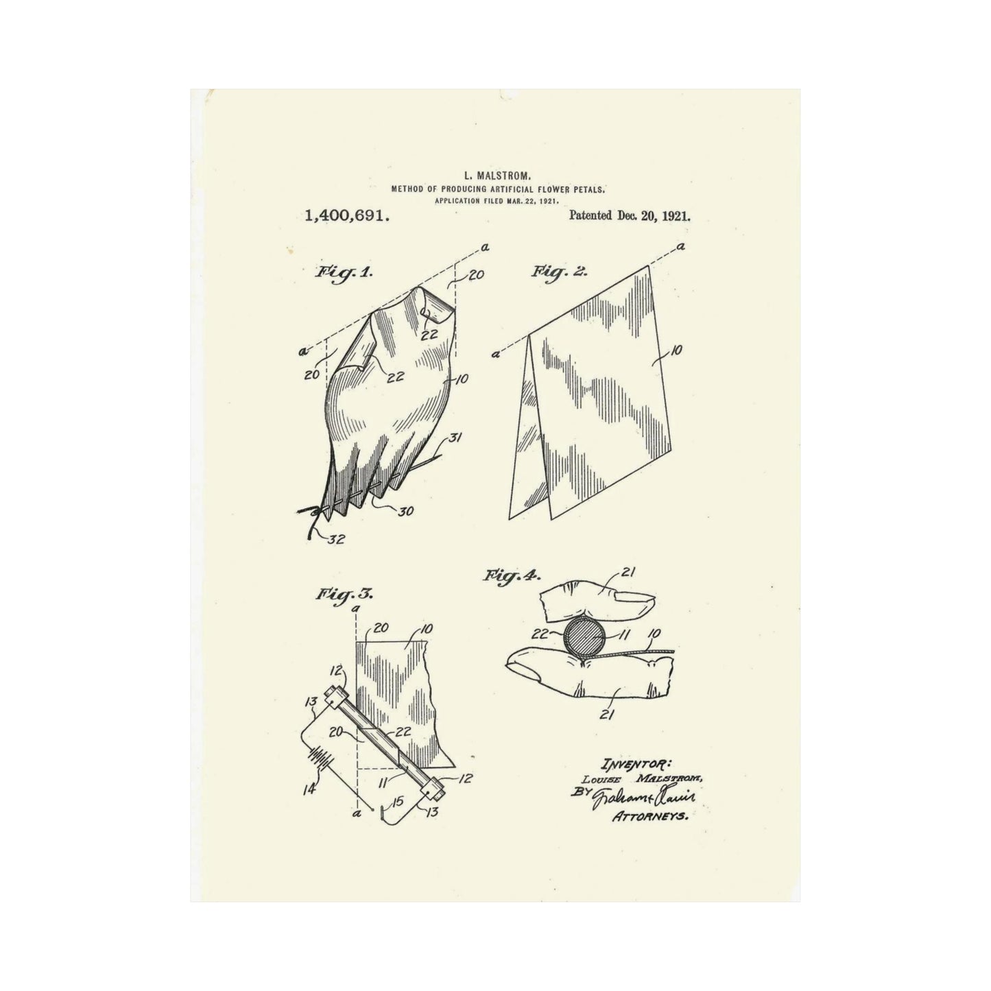 Patent Case File No. 1,400,691, Method of Producing Artificial-Flower Petals, Inventor- Louise Malstrom. - DPLA - 6710c28c24e0449480bf0fb8ddb4a41d (page 4) High Quality Matte Wall Art Poster for Home, Office, Classroom