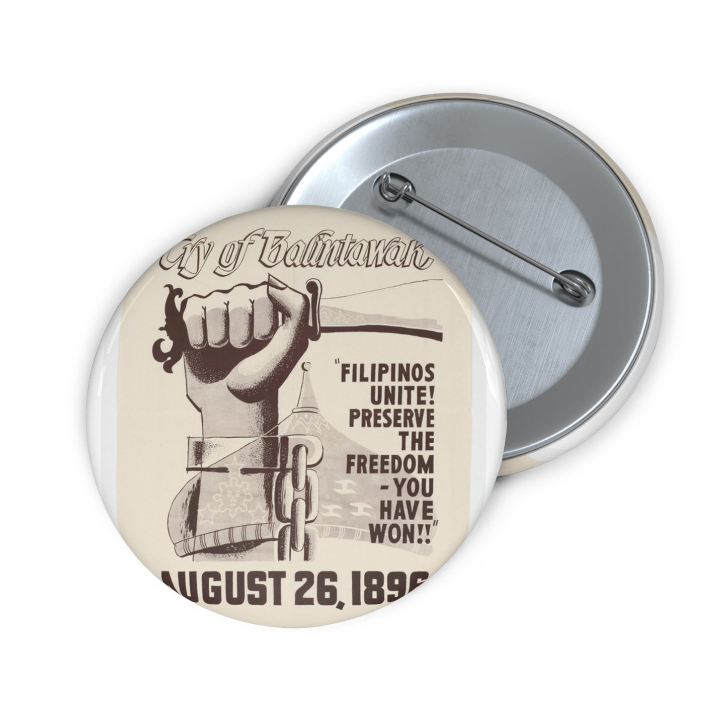 Cry of Balintawak - Drawing. Public domain image. Pin Buttons with Crisp Design