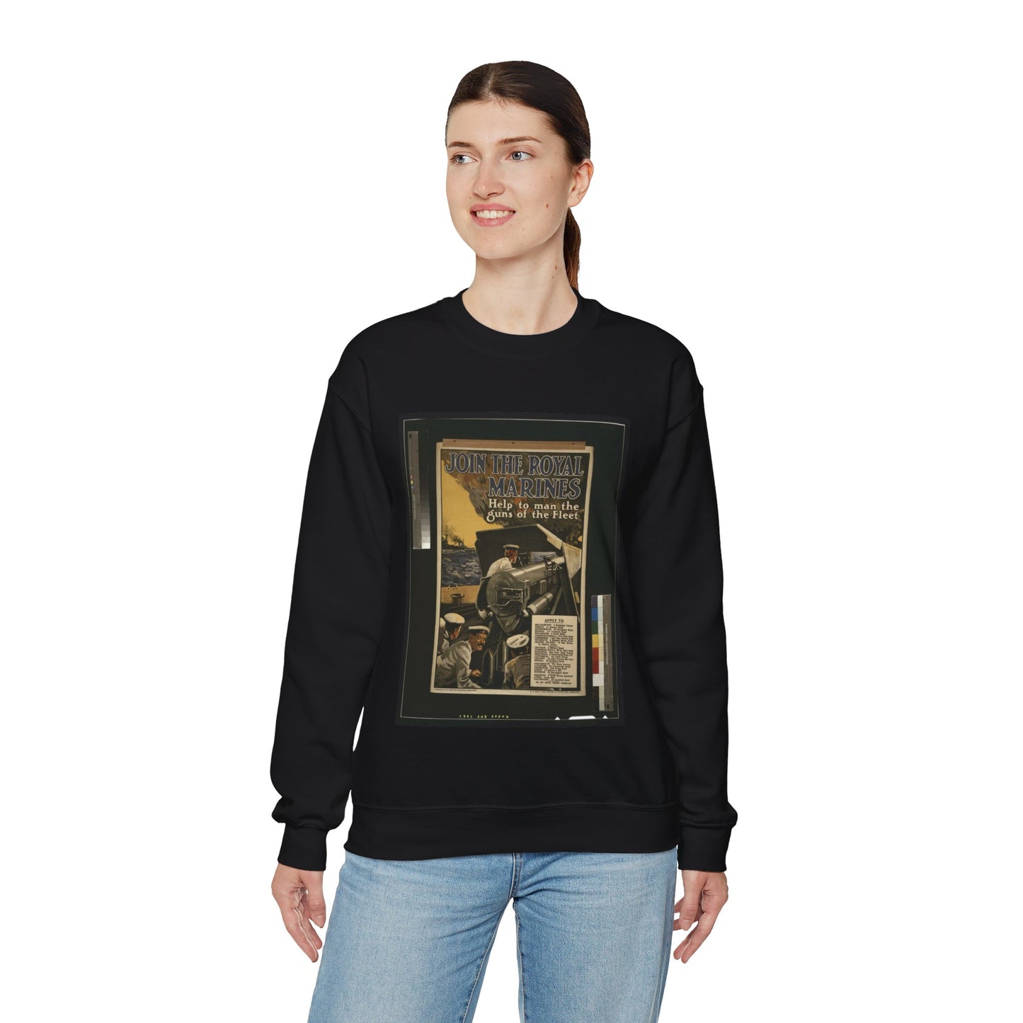 Join the Royal Marines. Help to man the guns of the fleet / W.H. Smith & Son, Printers, 55 Fetter Lane, London, E.C. Black Heavy Blend Adult Crew Neck SweatShirt