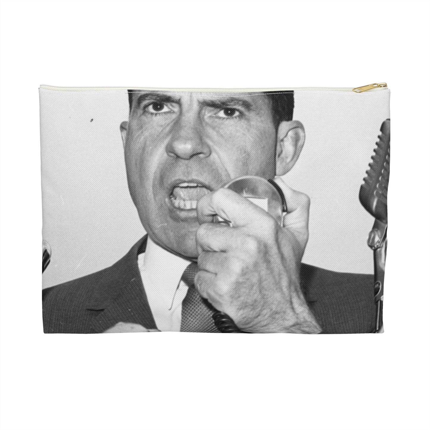 Richard Nixon clinches his fist as he addresses his first audience in Long Island, New York Large Organizer Pouch with Black Zipper