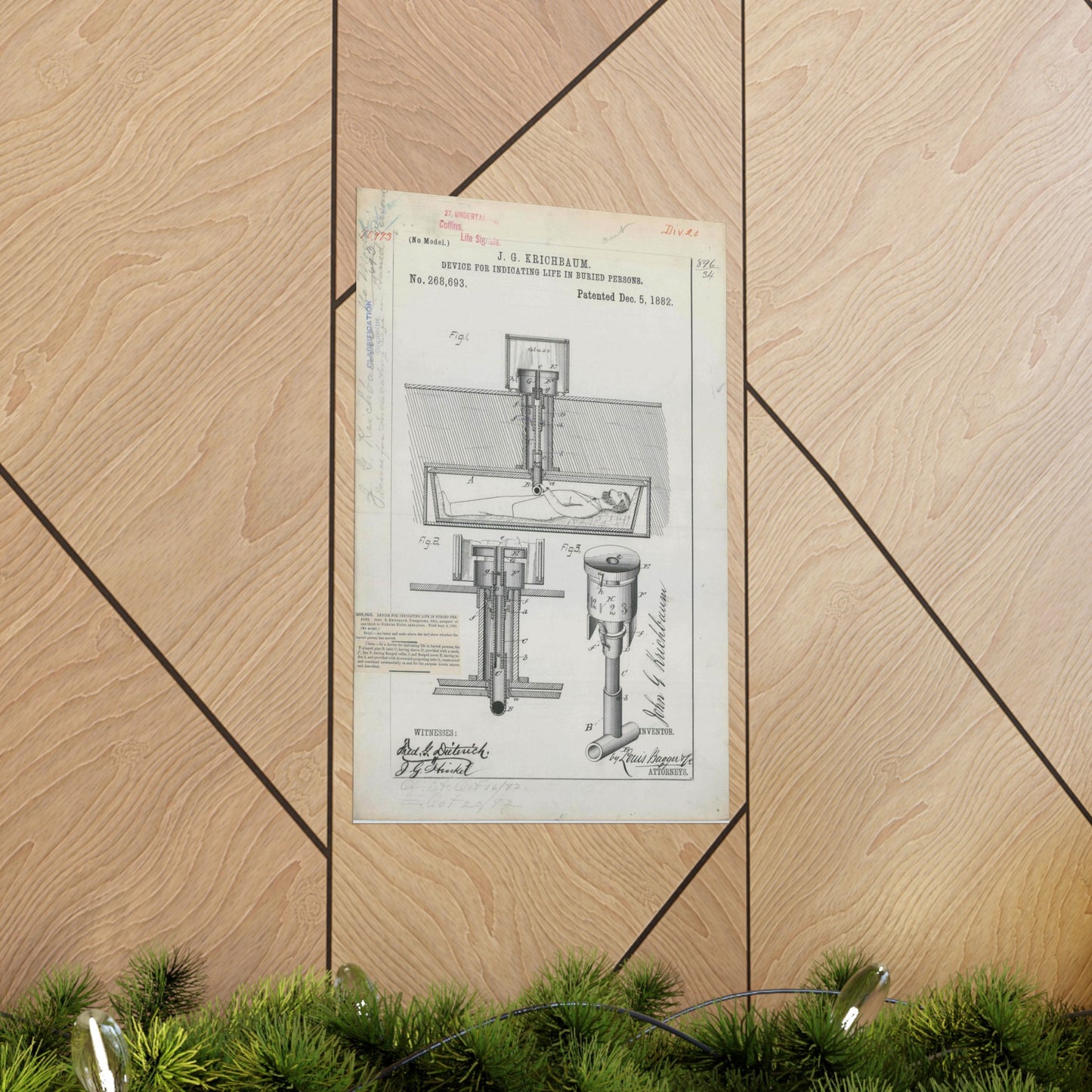 Patent drawing - for J. G. Krichbaum's Device for Indicating Life in Buried Persons Public domain  image High Quality Matte Wall Art Poster for Home, Office, Classroom