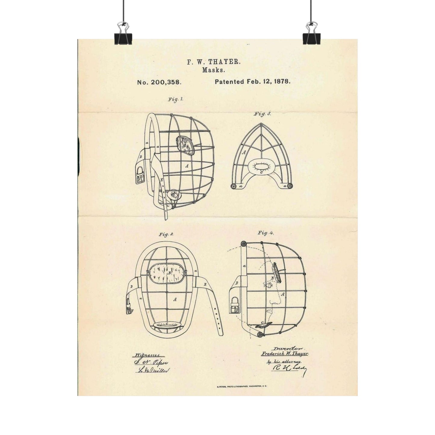 Patent Case File No. 200,358, Improvement in Masks, Inventor Frederick W. Thayer - DPLA - 7786b11b8abf0875f64205aeedc6d9c3 (page 11) High Quality Matte Wall Art Poster for Home, Office, Classroom