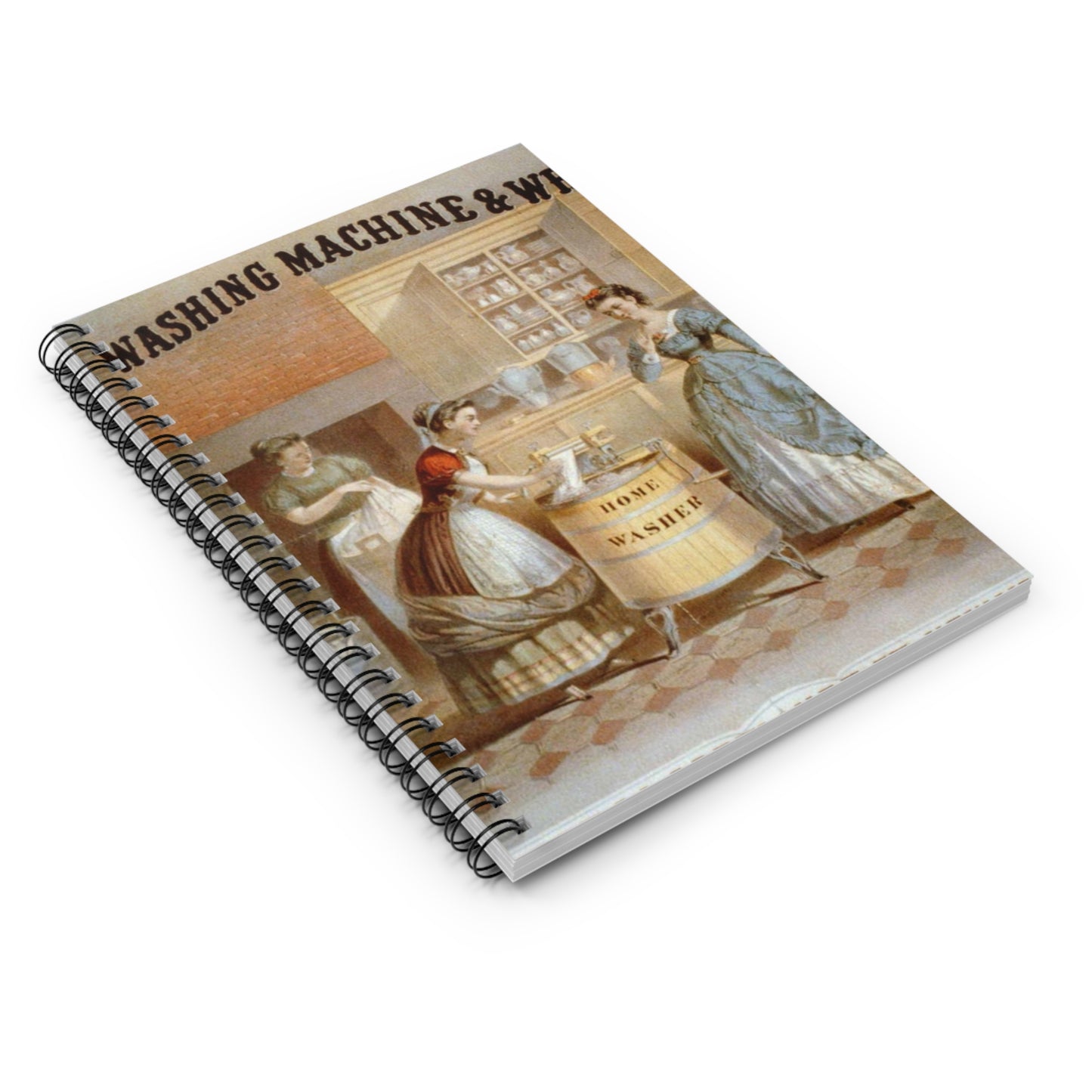 Home washing machine & wringer - A painting of a woman washing a child in a kitchen Spiral Bound Ruled Notebook with Printed Cover