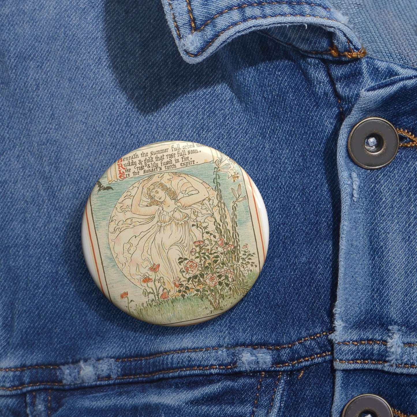 Beneath the summer full-orbed moon, ruddy & gold that rose full soon." Pin Buttons with Crisp Design