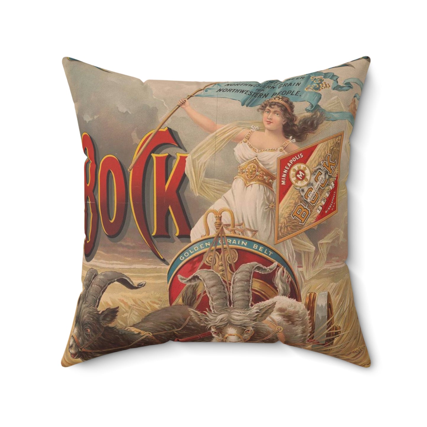 Minneapolis Brewing Cos., bock - Public domain graphic arts, Library of Congress Decorative Accent Square Pillow