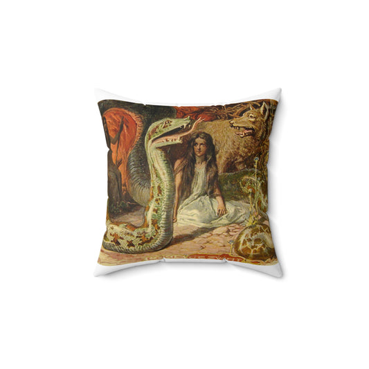 Lokis Gezücht - A painting of a woman sitting in front of a snake Decorative Accent Square Pillow