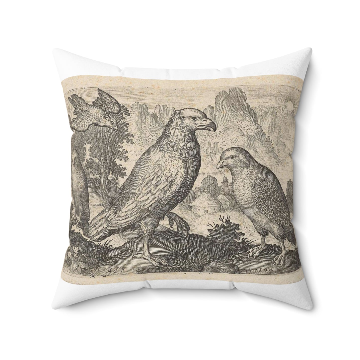 Abraham de Bruyn - Arend en andere roofvogels Decorative Accent Square Pillow