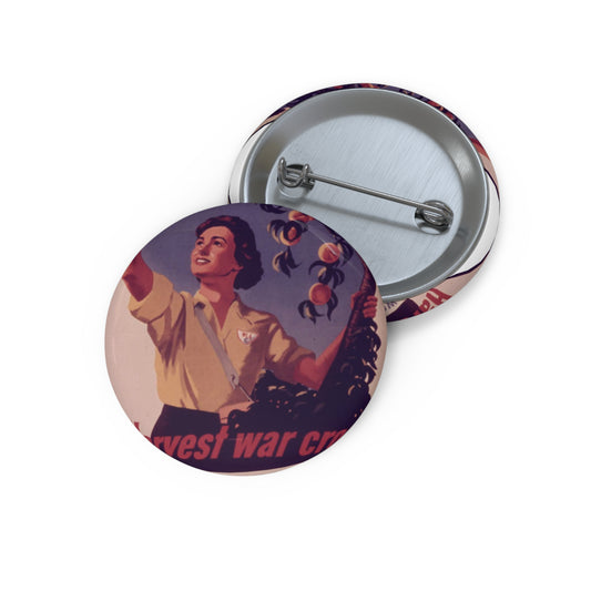 "Harvest War Crops, The Women's Land Army" - NARA - 514440 Pin Buttons with Crisp Design