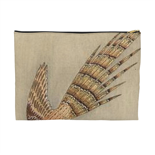 Koson - quail-over-the-forest, Ohara Koson Large Organizer Pouch with Black Zipper