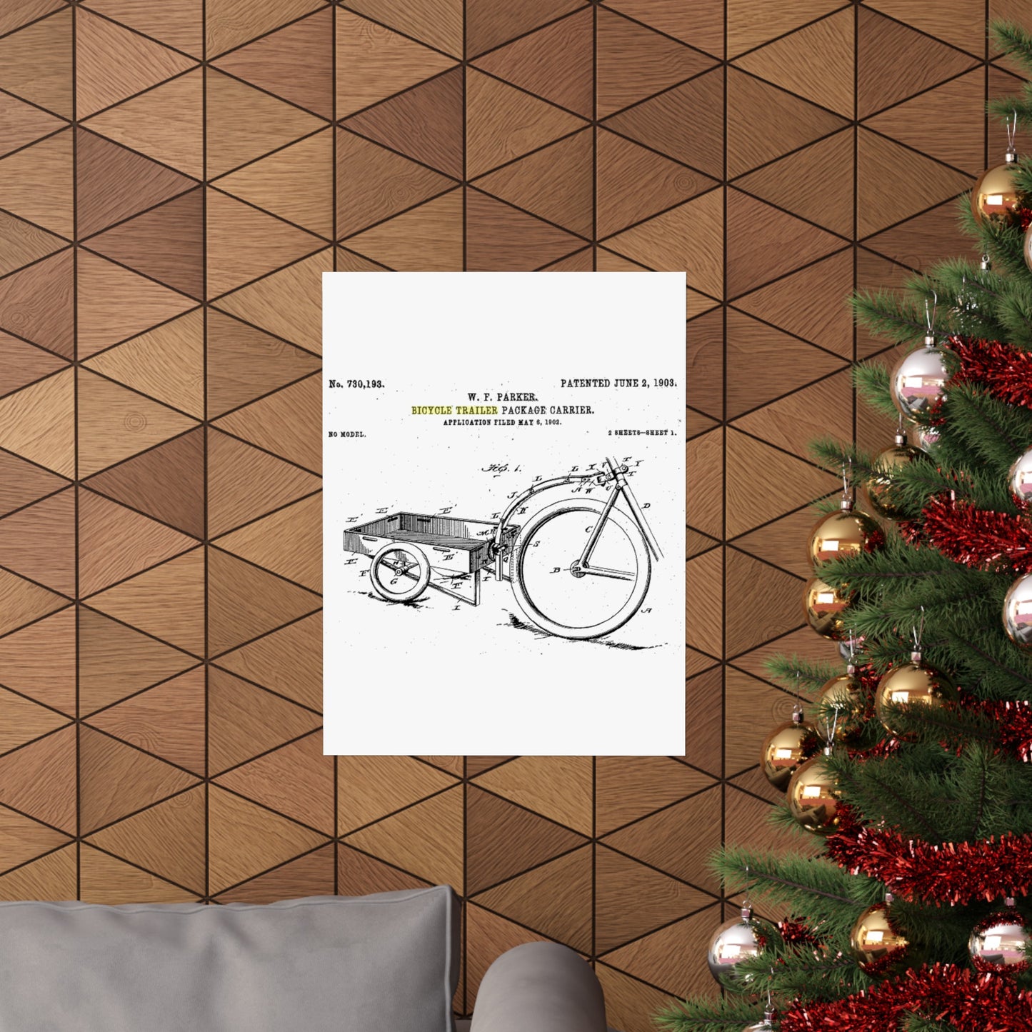 Patent Drawing of Engine - Bicycle Trailer Patent (1903) Public domain  image High Quality Matte Wall Art Poster for Home, Office, Classroom