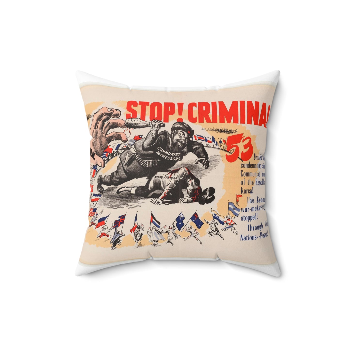 Stop Criminal!, Cold War American Propaganda poster Decorative Accent Square Pillow