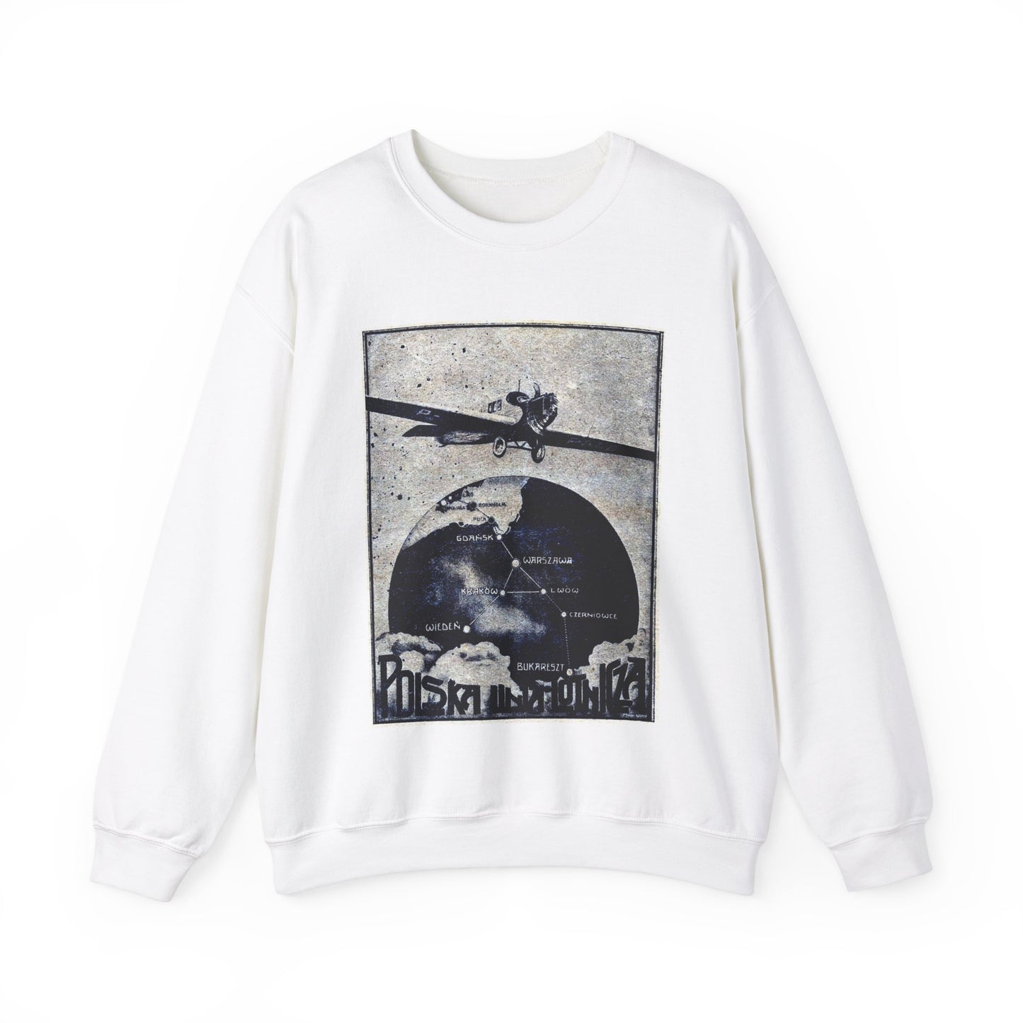 Polska Linja Lotnicza, Art Deco Poster White Heavy Blend Adult Crew Neck SweatShirt