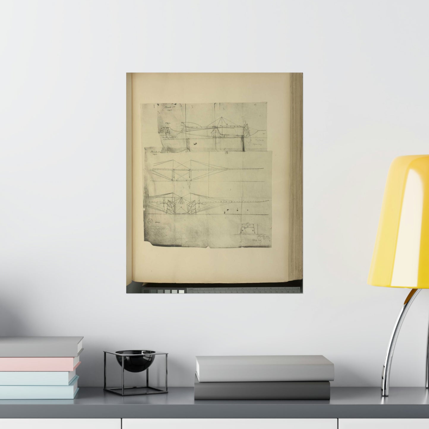 Patent drawing - Planche I et II du brevet n° 111.574 pris en France le 16 février 1876, par Penaud et Gauchot, pour «Un aéro-plane ou appareil aérien volant». Public domain  image High Quality Matte Wall Art Poster for Home, Office, Classroom