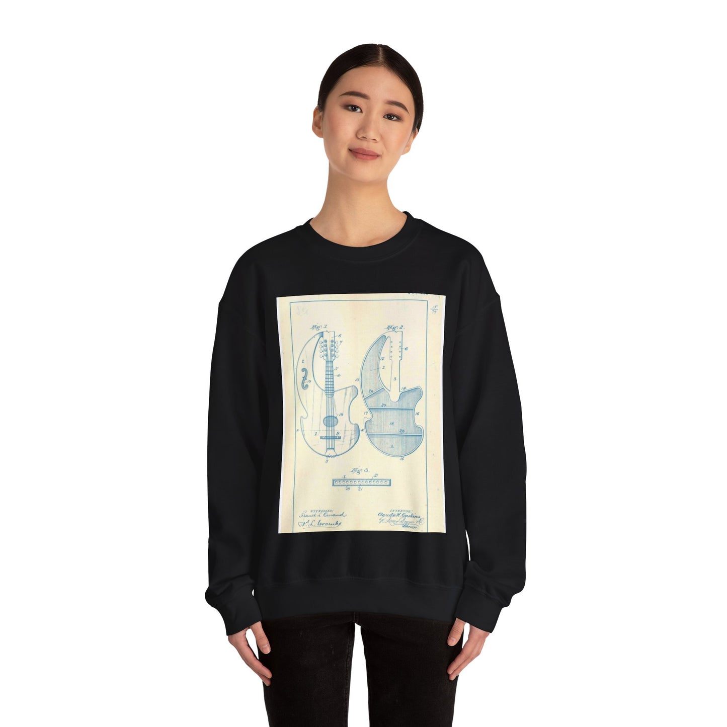 Patent Case File No. 552,116, Stringed Musical Instrument, Inventor- Claude H. Gaskins - DPLA - cda9ed702498185018fcb7c2c376d6f0 (page 13) Black Heavy Blend Adult Crew Neck SweatShirt