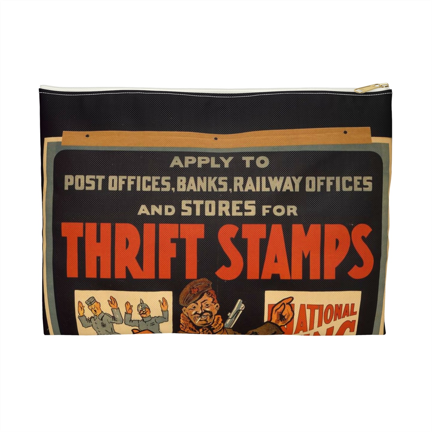 Thrift stamps. We licked them at the front, you lick them at the back Large Organizer Pouch with Black Zipper