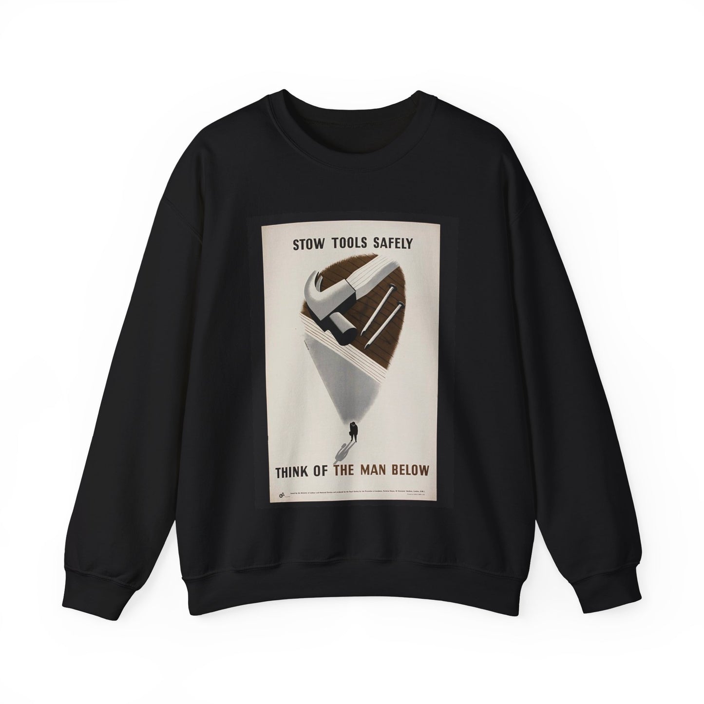 Stow Tools Safely Tom Eckersley Black Heavy Blend Adult Crew Neck SweatShirt