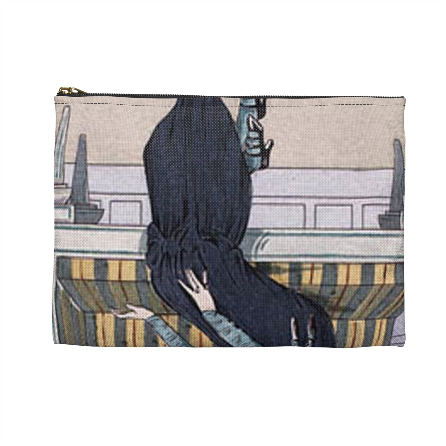 "Jupe de mousseline de soie marine" -Muslin skirt of marine silk- from "Journal des Dames et des Modes” Jupe de mousseline de soie marine, du Journal des dames et des modes (48301609911) Large Organizer Pouch with Black Zipper