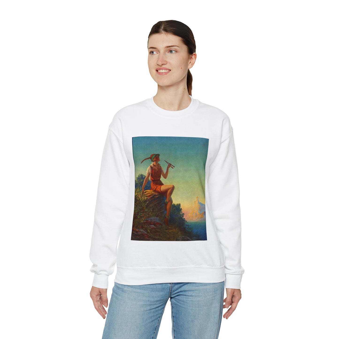 “Pipes of Pan”, print from painting by Edward Mason Eggleston, 1930 White Heavy Blend Adult Crew Neck SweatShirt