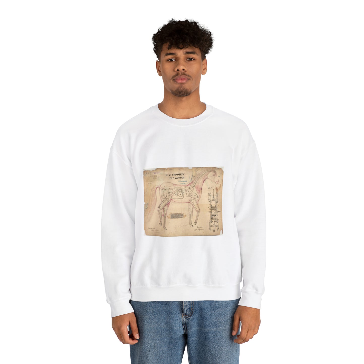 Patent drawing - Drawing of Toy Horse Public domain  image White Heavy Blend Adult Crew Neck SweatShirt