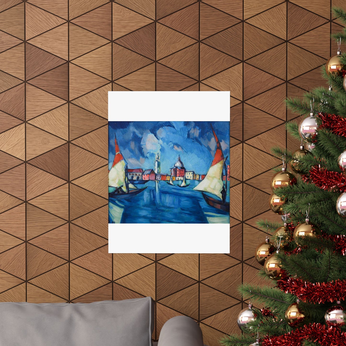 Magi veneetsia - A painting of boats in a harbor with buildings in the background High Quality Matte Wall Art Poster for Home, Office, Classroom