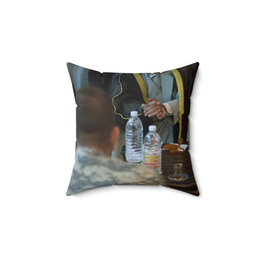 Sheik Mohammed al-Jorani listens to Col. Peter Baker, Decorative Accent Square Pillow